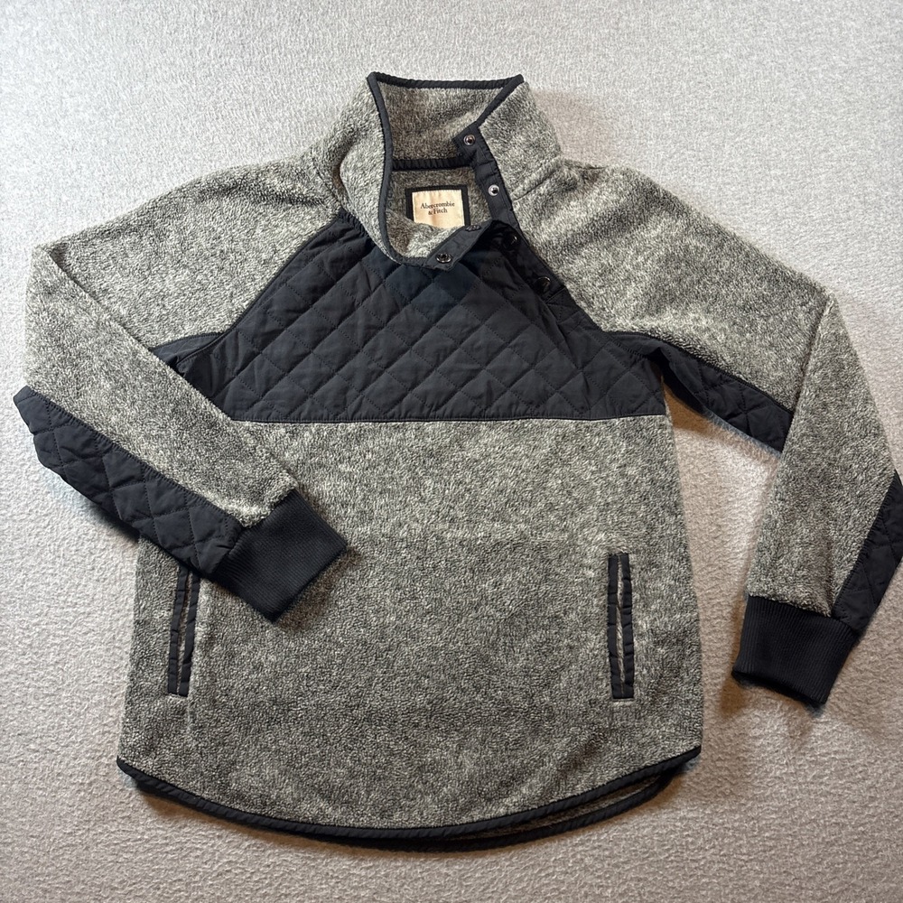 Abercrombie & Fitch Sweater Fleece Mock Neck Pockets Snap Button Gray Mens Sz S